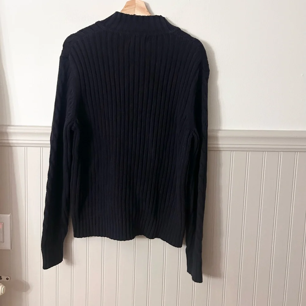 Evan Picone Men’s Large Black Cable Knit Zip-Up Sweater